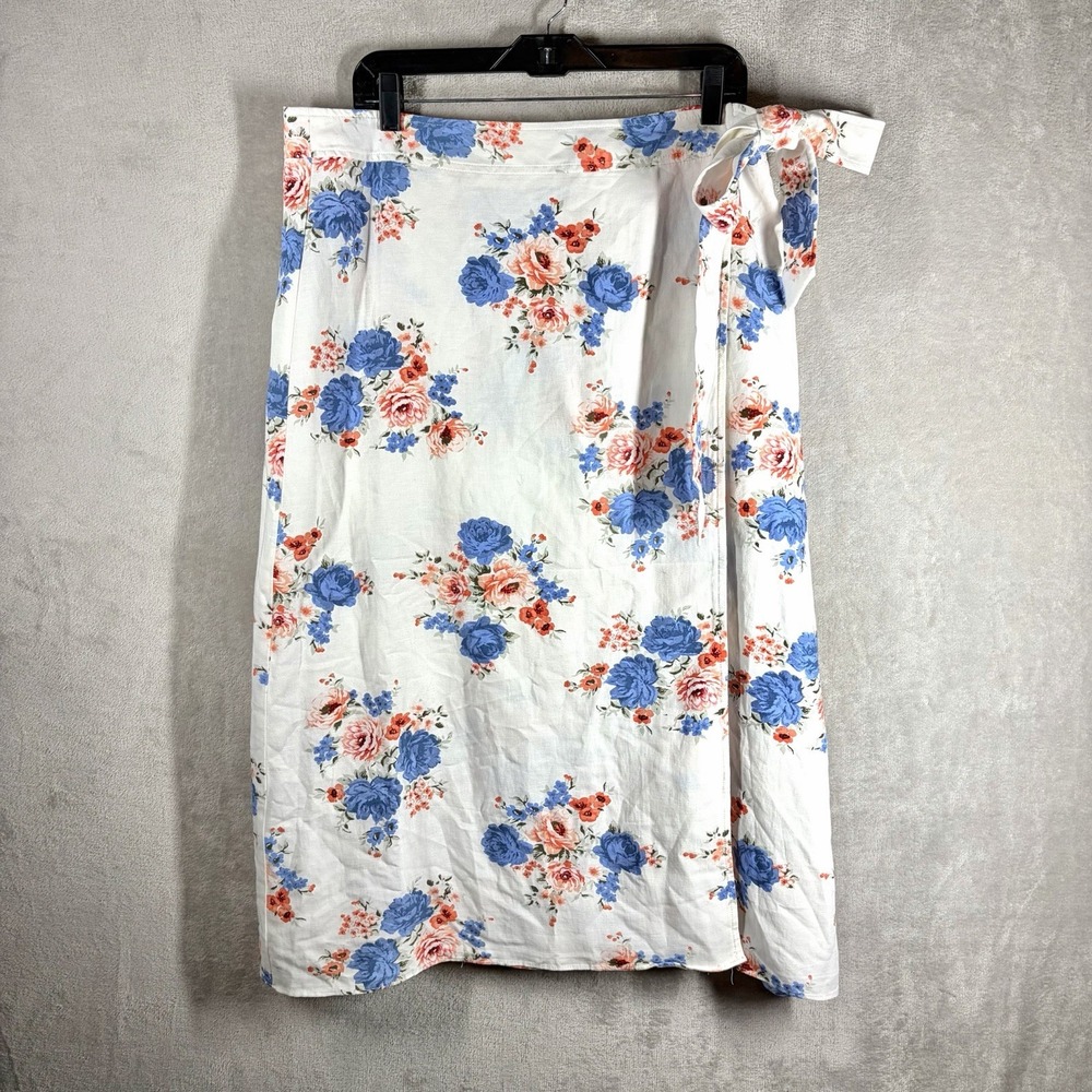 Floral Wrap Linen Midi Skirt Size 14 NWT Cottage Country Grandmillennial - Picture 2 of 8